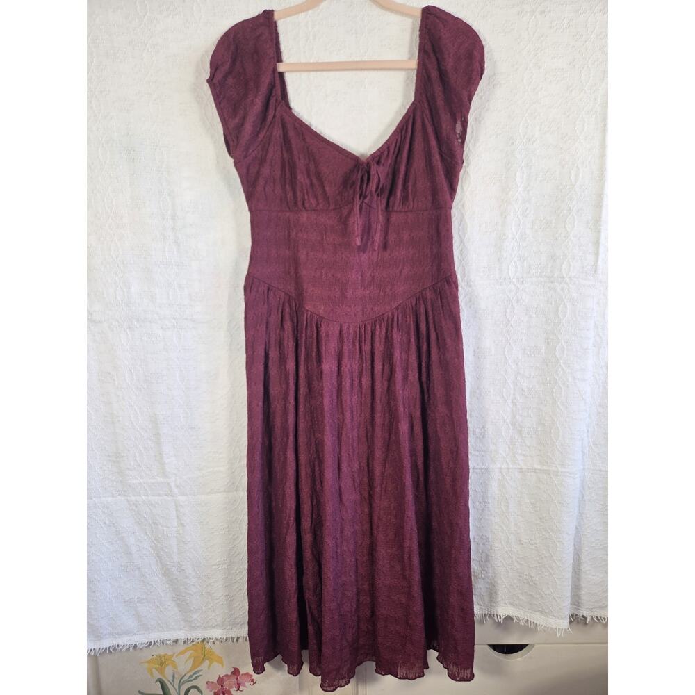 Thirty/Thirty‎ LA Boho Y2k Burgundy Dress Size XL With Lace Shoulder Hippie